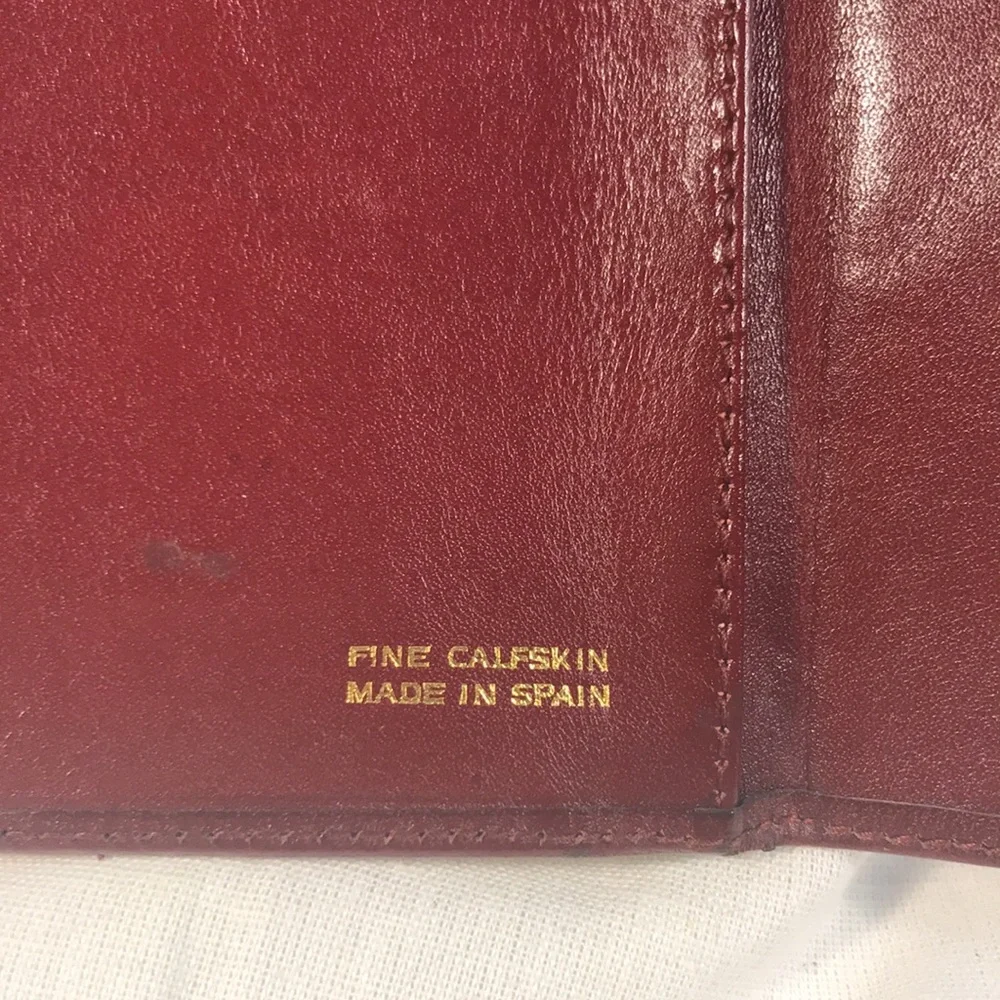 Christian Dior Vintage Burgundy Leather Trifold Kiss Lock Clutch Wallet
